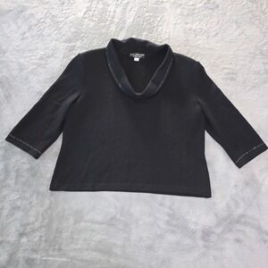 St. John Evening Marie Gray Black Cowl Neck Beaded Knit Top Size 16